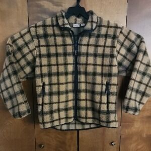 D7  Woolrich Mens Fleece Plaid Full Zip Jacket Size L Made in USA